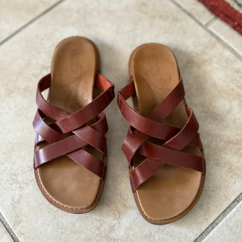 ♥️KEEN Women's “Elle” Strappy Leather Sandals - Burgundy Brown - Size 7 - EUC! - Picture 2 of 7